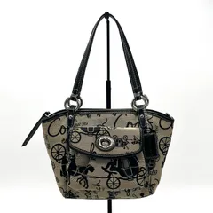 【中古】良品 COACH コーチ 馬車柄 ターンロック キャンバス レザー ハンド バッグ eY08219N