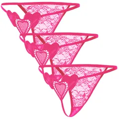 Tバックショーツ 3枚セット ハートモチーフ レース レディース 花柄 セクシー ストリング ランジェリー 透ける エロい 勝負下着 ショーツ 黒 白 赤 紫 青 rt-040