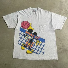 90年代 USA製 Disney ミッキーマウス バレーボール キャラクタープリント モックネック ポケットTシャツ メンズXL