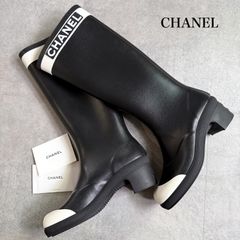極美品 CHANEL シャネル ココマーク ロゴ レインブーツ 37 24cm