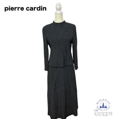 【訳アリ】 pierre cardin ピエールカルダン スーツ フォーマル スカートスーツ上下 長袖 セットアップ ノーカラー バックファスナー レディース グレー M 日本製 h-9 送料無料 古着