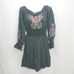 ◇ ⊇ Hollister ホリスター 花柄刺繍 長袖 ミニ丈 ワンピース サイズS ブラック系 レディース E  【1412090016479】