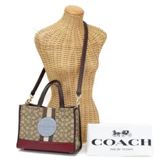 コーチ COACH デンプシー キャリーオール シグネチャー ジャカード ストライプ アンド コーチ パッチ キャンバス / リファインド ぺブル レザー 4113 ハンドバッグ レディース ベージュ / バーガンディ / パープル 中古 maz25004
