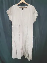 ◇ ⊂ nano universe ナノユニバース リネン フレンチスリーブ 膝下丈 ワンピース サイズ36 ベージュ系 レディース E  【1507160010737】