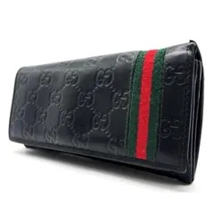 ✨良品✨ GUCCI グッチ シェリーライン 長財布 ロングウォレット 二つ折り財布 GG柄 シマレザー レザー 革 ブラック 黒色 ユニセックス 男女兼用 メンズ レディース