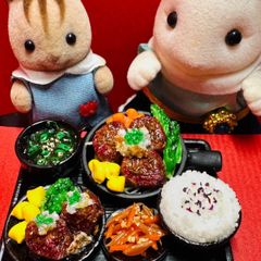 555和風おろしサイコロステーキ定食⭐️ミニチュアフード　ドールハウス　りかちゃん　シルバニア　樹脂粘土　ねんどろいど　ブライス　オビツ　フィギュア　ミニチュア　フェイクフード