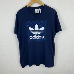 adidas Originals アディダス オリジナルス Tシャツ トレフォイルロゴ デカロゴ 総柄 半袖 ネイビー Lサイズ メンズ 古着 ストリート
