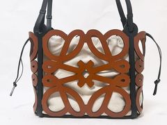 LOEWE ロエベ アナグラム カットアウト トートバッグ ショルダーバッグ ブラウン ブラック レザー 美品
