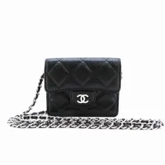美品 CHANEL シャネル チェーンウォレット ポーチ ミニミニ マトラッセ キャビアスキン ブラック 30番台 レディース 【中古】 /TNT