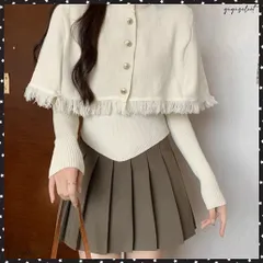 アンサンブルニット 2点セットアップ韓国ニットマント ニットポンチョレディース秋冬 リブニットvネックトップス アシンメトリーヘム 裾フリンジニットケープお洒落ニットトップス長袖 タイトニット着やせ 大人可愛いニット春