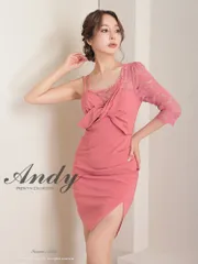 ピンク [AN-ON2763]【Andy/アンディ】ストレッチ/ フラワーレース/ バストリボン/ ノースリーブ/ ワンショルダー/ タイト/ 七分袖/ ワンピース/ キャバドレス