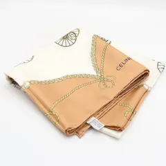 良品 セリーヌ ベージュ×ホワイト 馬車 チェーン 総柄 シルク100