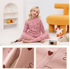 キッズハートパジャマ上下セット（ピンク/120サイズ長袖春秋冬こども子供服