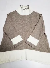 KASH モンゴル語 ベージュツートーン タートルネック カシミヤ 100 ボクシーウールニット ポール 1103