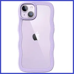 JETech iPhone 14 Plus 6.7インチ用 かわいい ケース 波状フレーム うねうね 耐衝撃 スマホカバー 女性用 女子向け クリア ハードPCバック (パープル)