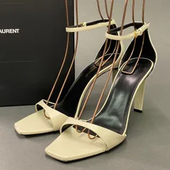 l22 SAINT LAURENT サンローラン アンクルストラップ ヒールサンダル 38 ホワイト レザー イタリア製 パンプス シューズ 夏のサムネイル