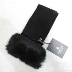 ランバン LANVIN ウール ナイロン カシミヤ 手袋 指なし グローブ 21-22cm 黒 ブラック ラビットファー装飾 タグ付きのサムネイル