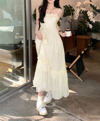  キャミワンピース ティアードワンピロング 涼しいワンピース夏 リゾート旅行ワンピ ロングワンピース春