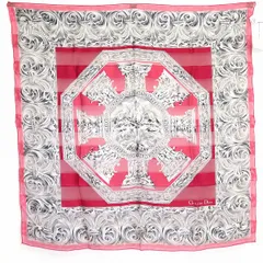 #ae クリスチャンディオール Christian Dior スカーフ ローズ グレー 総柄 大判 シルク 絹 シースルー ディオール レディース [931632] k01