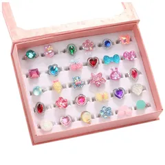 【特売】[LONGSHINING] かわいいジュエリー指輪セット おもちゃ 女の子リング かわいい指輪 サイズ調節でき 収納ボックス付き 宝石リング 子供用 女の子 縁日 景品 お祭り ハロウィン クリスマス ファッションリング 混合 指輪セット