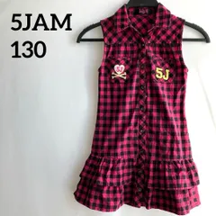 5JAM子供服130ギンガムチェックノースリーブピンクチュニックワンピース
