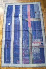 G200 グドゥリー マルチカバー マルチマット ラグ ヴィンテージ カンタ刺繍 ボロ インド ビンテージ BORO アンティーク シャビーシック ラリーキルト 手縫い 刺し子 ハンドメイド  刺子 絨毯 はぎれ 古布 ブルー グリーン