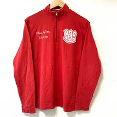 (^w^)b TOMMY HILFIGER トミーヒルフィガー コットン100% ハーフジップ スウェット トレーナー ロンＴ ワッペン刺繍 長袖 トップス カジュアル アメカジ ストリート レッド メンズ 男性 サイズS