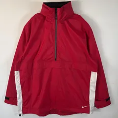 古着 ナイキ NIKE ナイロンジャケット アノラックパーカー ハーフジップ ワンポイントロゴ刺繍 大きいサイズ XL  レッド メンズ