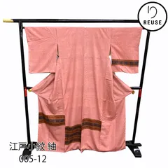 紬 江戸小紋  袷 正絹 リユース 中古 青海波 赤 005-12PP（8050-00264）★