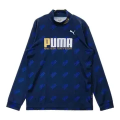 サイズ：XL PUMA GOLF プーマゴルフ  ハイネック 長袖Tシャツ ロゴ総柄 ネイビー系 [240101492251] ゴルフウェア メンズ ストスト
