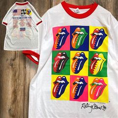 BJJS リンガー Tシャツ ビンテージ 古着 白 赤 ローリングストーンズ Rolling Stones アンディウォーホル 絵画 アート バンド Lサイズ 2503  3500 p10