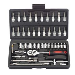 ソケットレンチ ラチェットレンチ 工具セット 差込角6.3㎜(1/4インチ) 46点 スパナ 自動車修理ツール