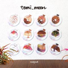 【tomi_moon】柴犬のドーナツマグネットステッカー 2枚セット 犬 シート ドーナツ 和菓子 お寿司 イラスト ポップ かわいい 食べ物