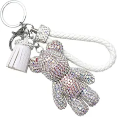 VICHE CATT クマ ベア ファー バックチャーム キラキラ かわいい ストラップ キーリング キーホルダー アクセサリー(キラキラホワイト（シルバー）)