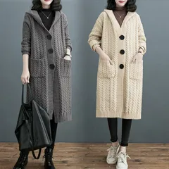 コート レディース フード付き ニット コート 春 秋 ニット カーディガン ケーブル編み アウター ロングコート ロング丈 ニット ジャケット 切り替え 大きいサイズ  大人 ゆったり シンプル 着回し xiaokb50