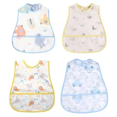 [スリーマッシュルーム] 食事用エプロン ベビー 子供 スーパー ビブ ソフトスタイ - 防水よだれかけ 赤ちゃん 離乳食エプロン 袖なし ポケット付き 防水 軽量 名前入 保育園用 セット 女の子 男の子 0