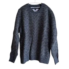 Z1566【美品】TOMMY HILFIGER トミーヒルフィガー ニット セーター ネイビー系 コットン ミックス ブルー系 メンズ Lサイズ