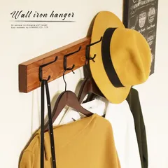 【年末年始長期休暇につき1/5(月)以降の発送です】アイアン 天然木 アンティーク風 ハンガー掛け シンプル おしゃれ 壁につける ウォールハンガー WLH-4