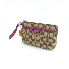 COACH / コーチ ■ポーチ　シグネチャー　小物入れ　ミニバッグ　キャンバス　ブラウン 【バッグ/バック/BAG/鞄/カバン】 ブランド【中古】 