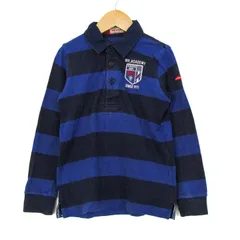 ミキハウス ポロシャツ トップス 長袖 ボーダー柄 ラガーシャツ キッズ 男の子用 130サイズ 青×紺 MIKIHOUSE 【中古】