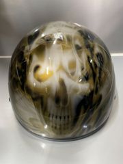DOT規格 ※競技用 DOT FMVSS 218 バイク用 ハーフヘルメット XLサイズ 茶色迷彩風 浮き出るドクロデザイン