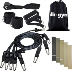 db-gym トレーニングチューブ 負荷合計 200lbs 90kg 20～60lbs 9kg～27.2kg 5本セット 筋トレチューブ ドアアンカー・ストラップ 他付属(ブラック)のサムネイル