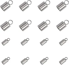 UNICRAFTALE 100個 2種サイズ 3/4mm内径 304ステンレス製金具キット 接続パーツセット コードエンド コラムエンド ロープバックル エンドパーツビーズ 穴径1.8～2mm(ステンレス色-100個,  3/4mm)
