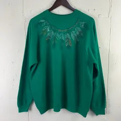 90年代 90s USA製 Hanes  ヘインズ インディアン 立体プリント スウェット トレーナー レディースXL 古着 グリーン 緑 ヴィンテージ ビンテージ【f231204018】