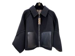 【美品】FENDI フェンディ FJ6613 ASHD ウールダブルフェイス FF リバーシブル クロップドジャケット ブラック×ブラウン 38 シルバー金具 中古 レディース 女性用 ブランド 黒 ファッション アウター コート ブルゾン 希少 レア