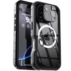 【在庫処分】iPhone 16 Pro 用 ケース 防水 【防水・米軍基準・MagSafe対応】UMITTOS 衝撃吸収 水中撮影対応 Qi充電対応 顔認証対応 全面保護 完全防水 防雪 防塵 滑り止め 手持ちやすい 頑丈 耐衝撃 ストラップ付き 雨の日、お風