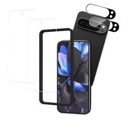 【2+2枚セット】ガイド枠付き KPNS 日本素材製 強化ガラス Google Pixel 9 Pro XL 用 ガラスフィルム カメラフィルム カバー 保護フィルム 0のサムネイル