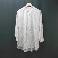 ◇ ViS フロントボタン サイドスリット ロング丈 ストライプ柄 長袖 ブラウス サイズFREE ホワイト系 レディース E  【1308160038420】