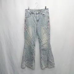 ◇ Θ ノーブランド レースアップ デニム フレアパンツ サイズL ブルー系 レディース E  【1502180042034】