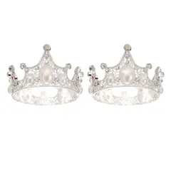 uxcell 2個のミニクラウンケーキトッパー 合金製のクイーンプリンセスリトルシルバークラウンティアラ カップケーキハート形状パールラインストーン付き バースデーケーキデコレーションウェディングパーティー ヴィンテージクラウン
